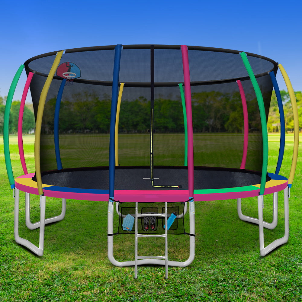 Everfit 16FT kids trampoline with ladder, safety enclosure net, and colorful rebounder for outdoor fun and exercise.