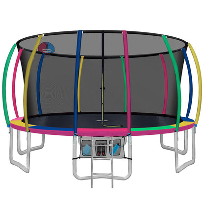 Everfit 16ft kids trampoline with ladder, safety enclosure, and colorful rebounder for outdoor sports and fitness.