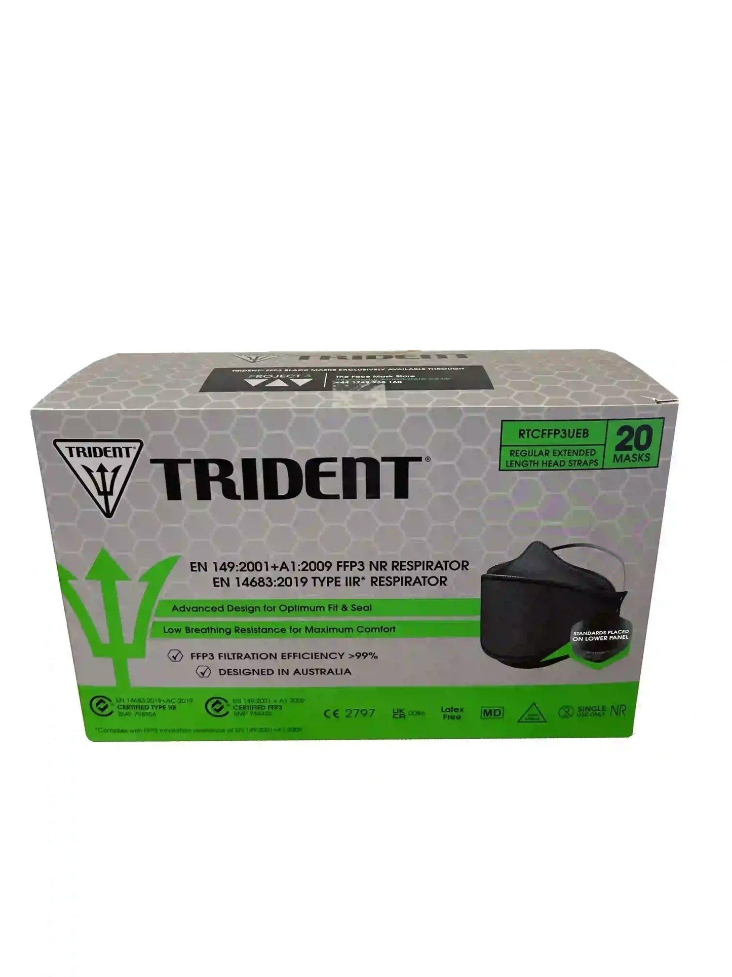 Trident Project 3 FFP3 Black Face Mask Respirator 40 Masks