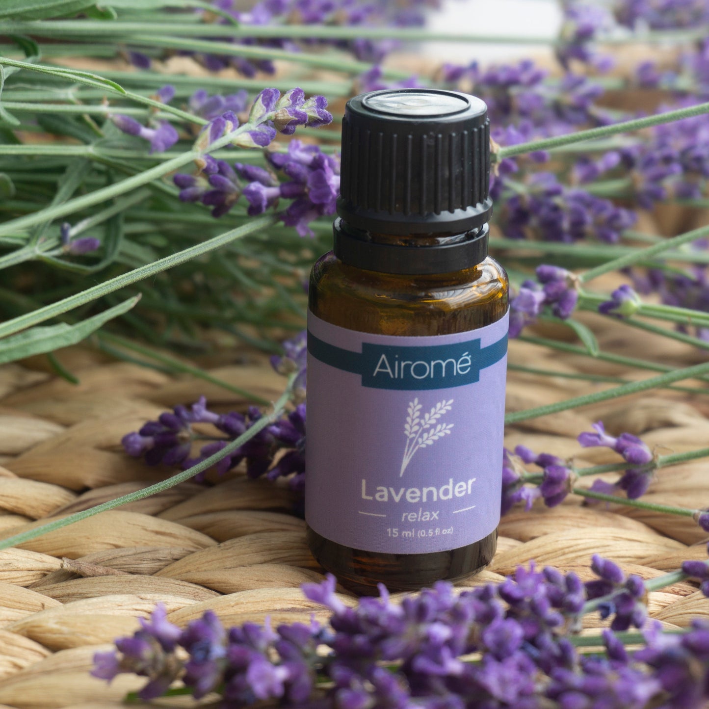 Hlpmedical lavender essential oil bottle, natural health and beauty massage oil for relaxation and aromatherapy.