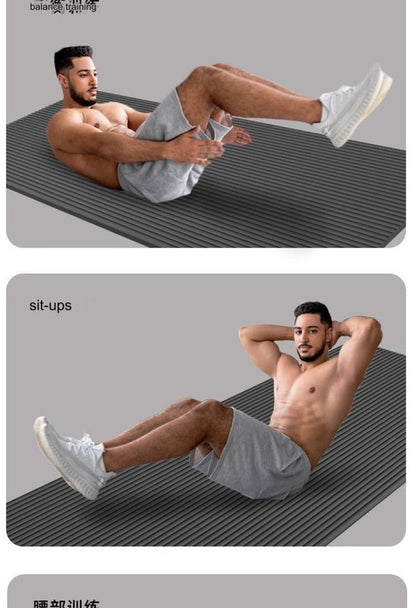 Hlpmedical 20mm thick shock-absorbing yoga mat on a gym floor, designed for comfort and stability during yoga and fitness exercises.