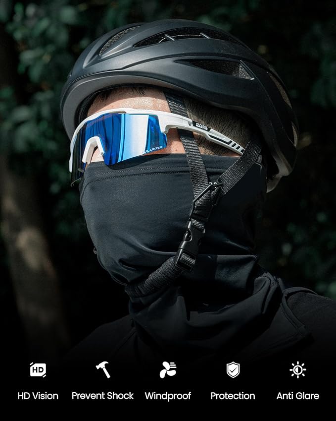 OutdoorMaster Hawk II polarized sports sunglasses with white TR90 frame and Revo blue lenses for cycling, running, and fishing.