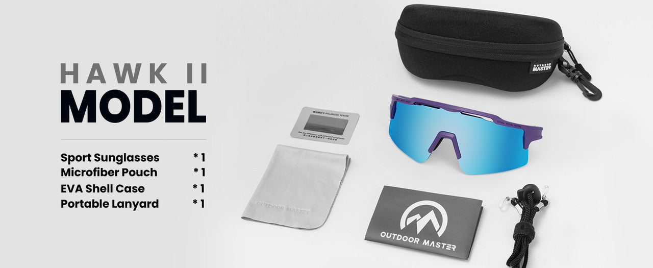 OutdoorMaster Hawk II polarized sports sunglasses with white TR90 frame and Revo blue lenses, UV400 protection for cycling and outdoor activities
