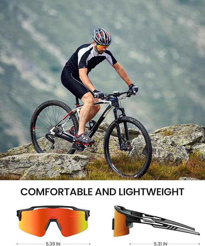 OutdoorMaster Hawk II polarized sports sunglasses with black frame and Revo blue lenses, ideal for cycling, running, and fishing.