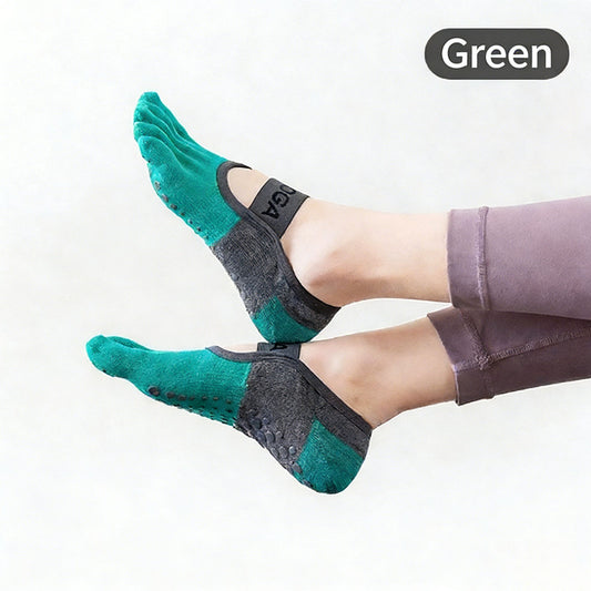 Professional five-toe yoga socks | Full-sole PVC anti-slip particles | Breathable and form-fitting | Multiple colors available | A must-have for indoor workouts(Green)