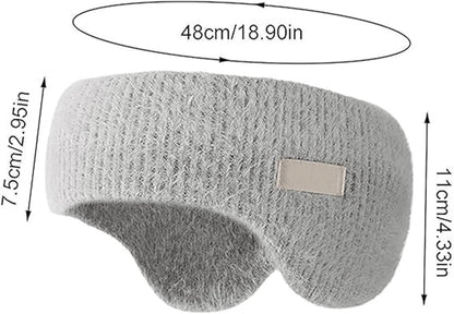 Pink noise-canceling sleeping earmuffs with knit headband, designed for warmth, comfort, and soundproofing during sleep or cycling.
