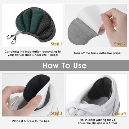 Hlpmedical 4-pair anti-slip heel soles for high heels and dress shoes, self-adhesive, unisex foot care accessory for better grip.