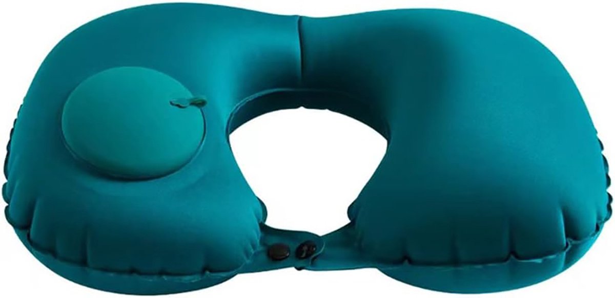 Inflatable foldable travel pillow by Hlpmedical with soft neck support for comfortable sleeping on airplanes and cars.