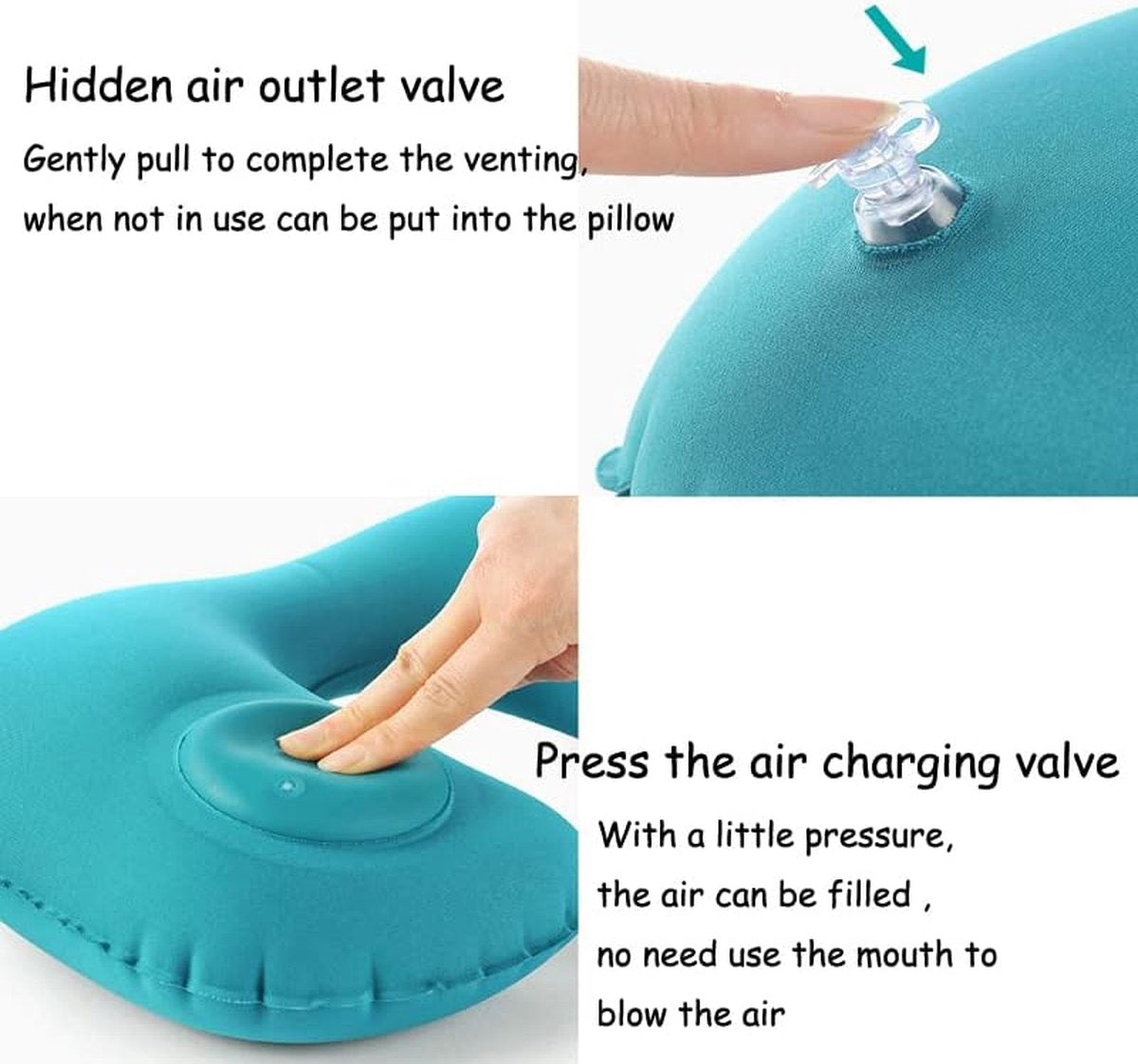 Hlpmedical inflatable travel pillow with soft neck support, foldable design, ideal for sleeping in planes and cars.