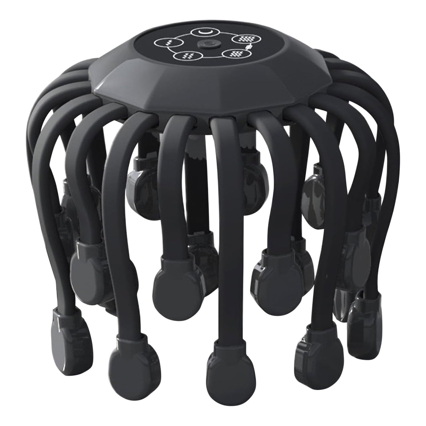 Hlpmedical Grrvtrz motorized scalp massager with 20 nodes, 5 modes, and 360-degree adjustable massage in black.
