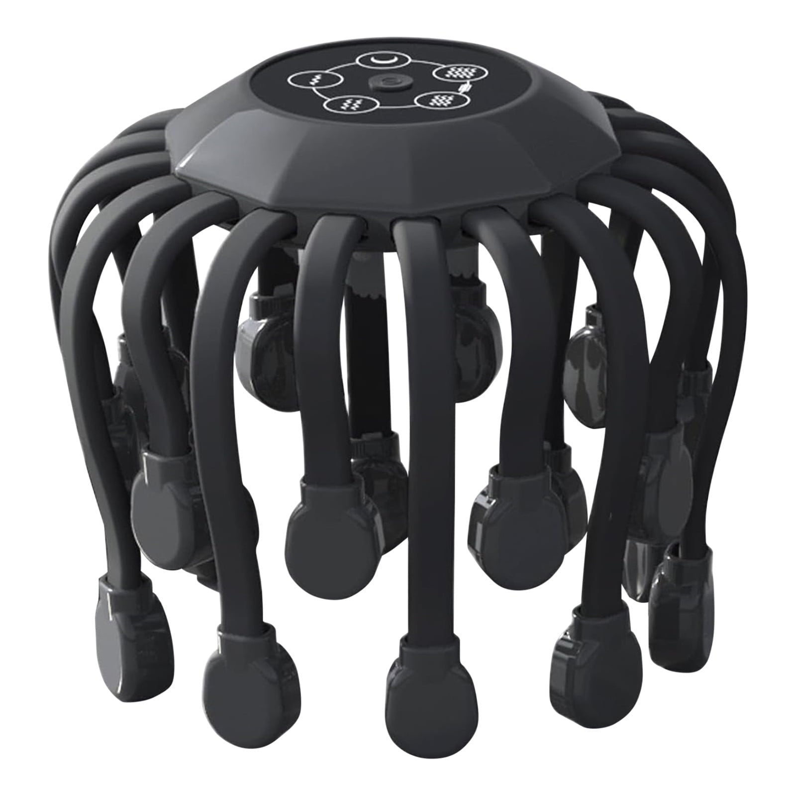 Hlpmedical Grrvtrz motorized scalp massager with 20 nodes, 5 modes, and 360-degree adjustable massage in black.