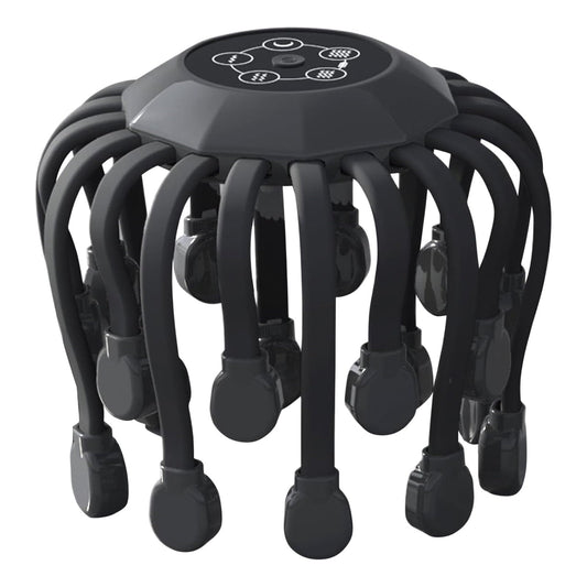 Hlpmedical Grrvtrz motorized scalp massager with 20 nodes, 5 modes, and 360-degree adjustable massage in black.