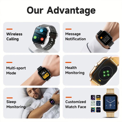 Hlpmedical waterproof smart watch with full touch screen, call function, fitness tracker, music, sleep monitoring for Android and iPhone