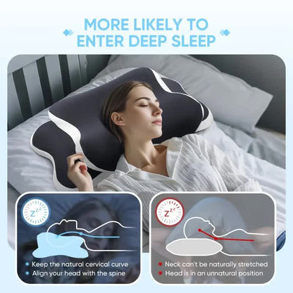 Dark grey  Ergonomic Memory Foam Butterfly Neck Pillow, C-shaped/Dual Height Adjustable, with Transparent Lid Support – for Side Sleeping, Back Sleeping, and Pillow-Assisted Sleep, Ideal for Travel and Bed Use