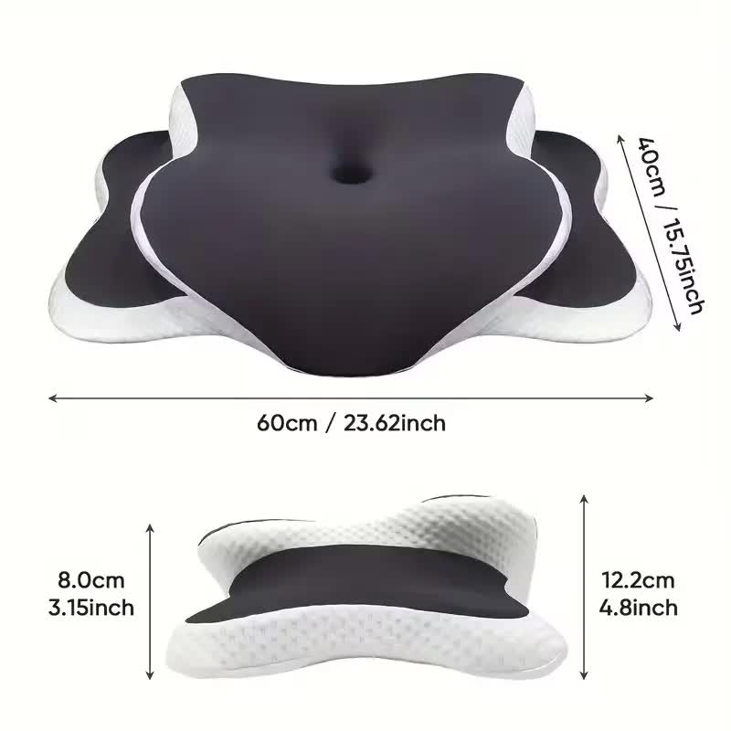 Dark grey  Ergonomic Memory Foam Butterfly Neck Pillow, C-shaped/Dual Height Adjustable, with Transparent Lid Support – for Side Sleeping, Back Sleeping, and Pillow-Assisted Sleep, Ideal for Travel and Bed Use