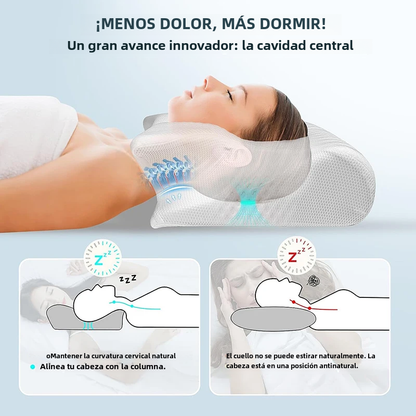 Hlpmedical viscoelastic ergonomic contour neck pillow in light gray, designed for pain relief and supportive sleep comfort.
