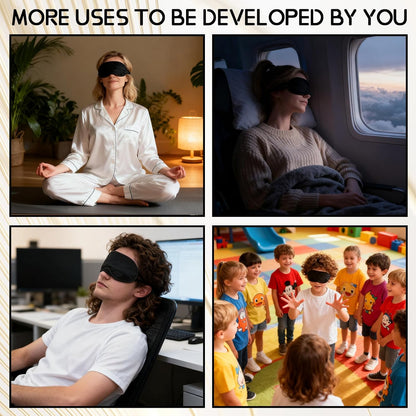 Black Hlpmedical sleep mask with adjustable strap, ideal for travel, sleep, and party games, designed for women and men.