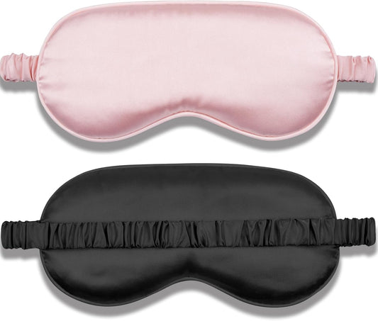 Hlpmedical silk sleep mask set with pink and black adjustable eye masks, soft, light-blocking sleep shades for women.