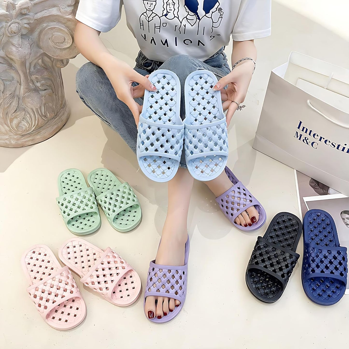 Hlpmedical men's and women's quick-drying shower slippers with cushioned thick soles, non-slip, indoor outdoor bathroom footwear.