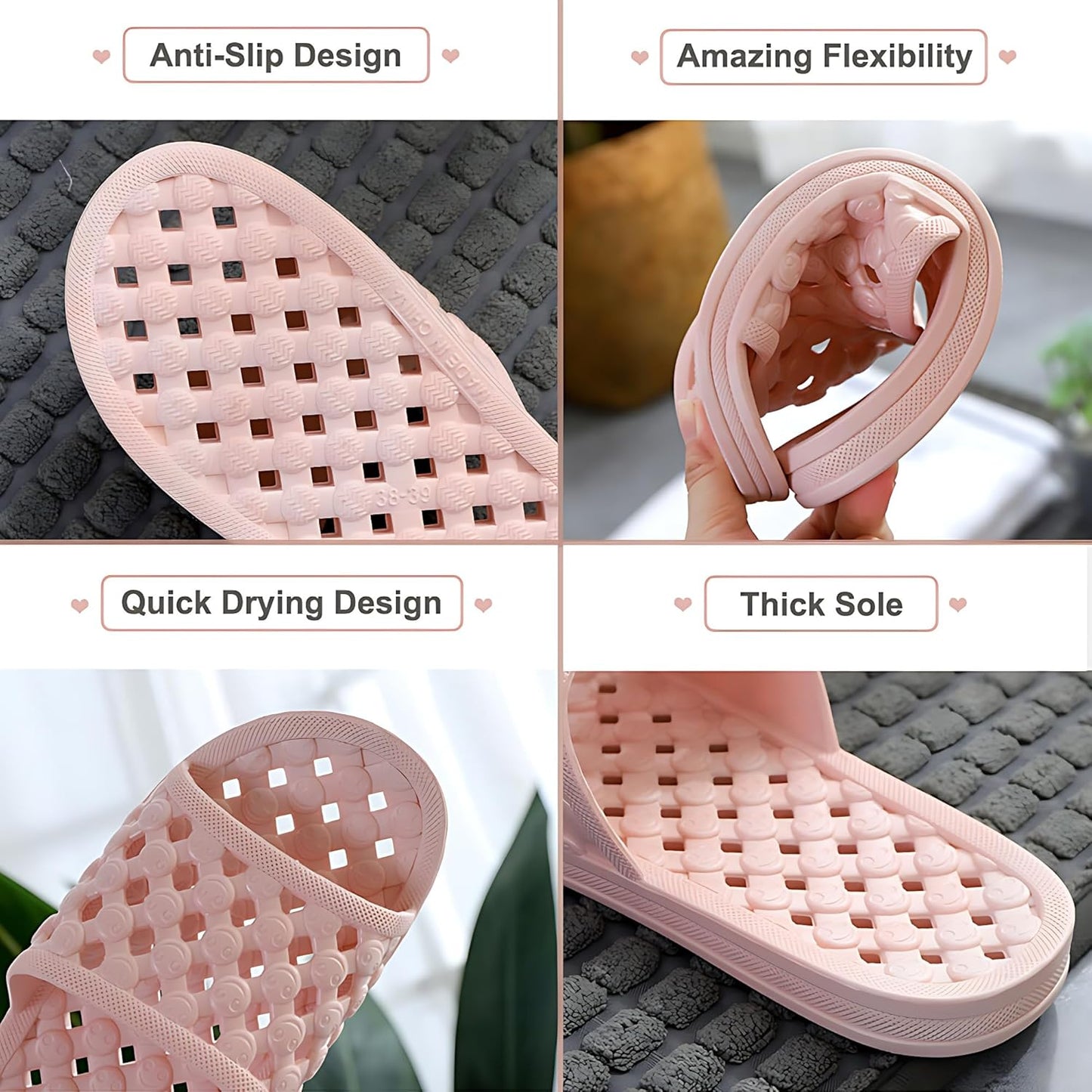 Hlpmedical quick-drying shower shoes for women and men, non-slip cushioned slippers with thick soles for indoor outdoor use.