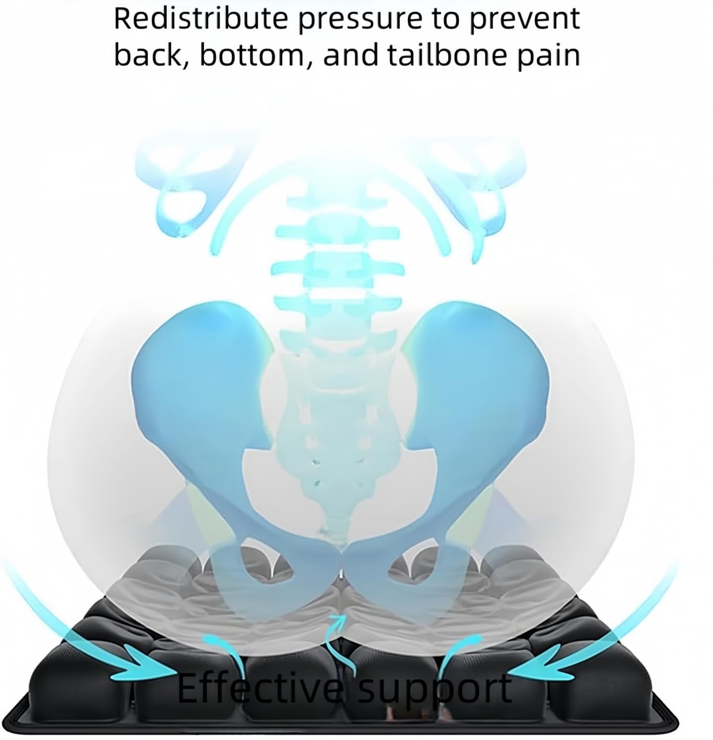 Hlpmedical 3D Air Cell Travel Cushion inflatable seat cushion for airplane, car, office chair, and wheelchair use.