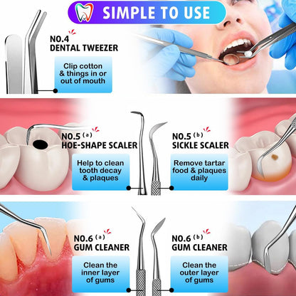 Dental Tools, Dental Pick Teeth Cleaning Tools Hygiene Kit, Plaque Remover for Teeth, Professional Stainless Steel Tooth Scraper Plaque Tartar Cleaner - with Case