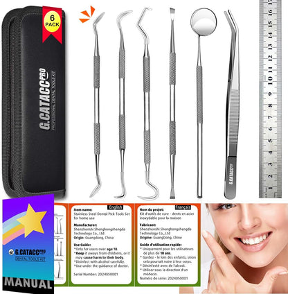 Dental Tools, Dental Pick Teeth Cleaning Tools Hygiene Kit, Plaque Remover for Teeth, Professional Stainless Steel Tooth Scraper Plaque Tartar Cleaner - with Case