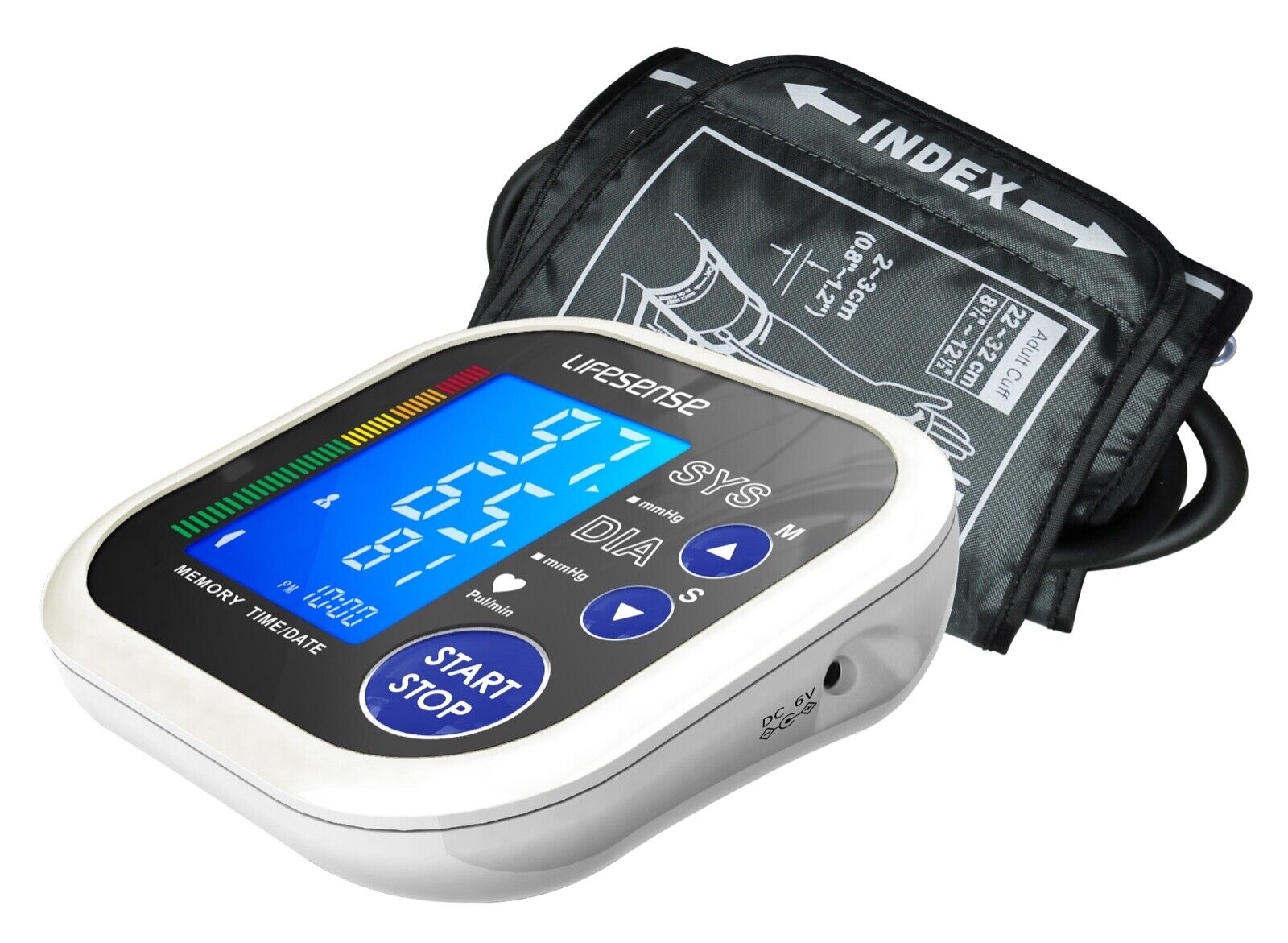 Hlpmedical digital blood pressure monitor kit with cuff, displaying blood pressure reading on screen for health monitoring.