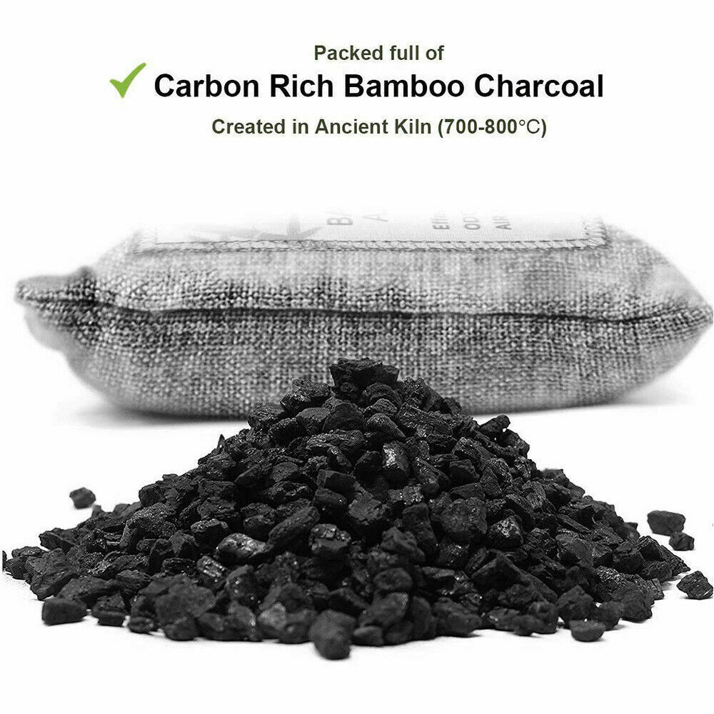 Hlpmedical 5-pack activated bamboo charcoal air purifying bags for car, home, shoes to absorb odors and freshen spaces.