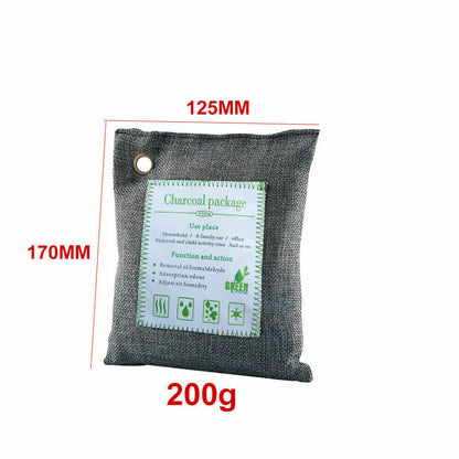 Set of 5 Hlpmedical bamboo charcoal air purifying bags for car, home, and shoes, odor absorber and freshener, 200g each.