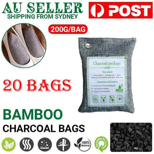 Set of 20 Hlpmedical activated bamboo charcoal air purifying bags for car, home, and shoes, freshening and deodorizing spaces.