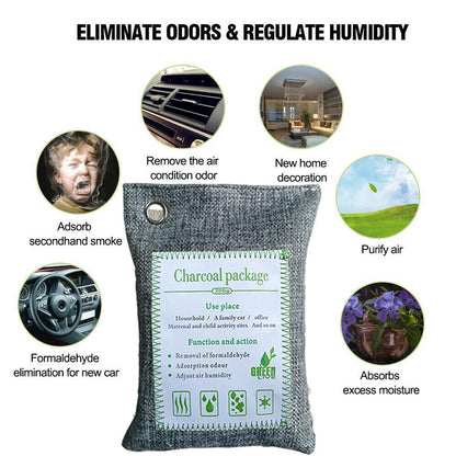 30-pack Hlpmedical bamboo charcoal air purifying bags for car, home, and shoes, natural deodorizer and moisture absorber.