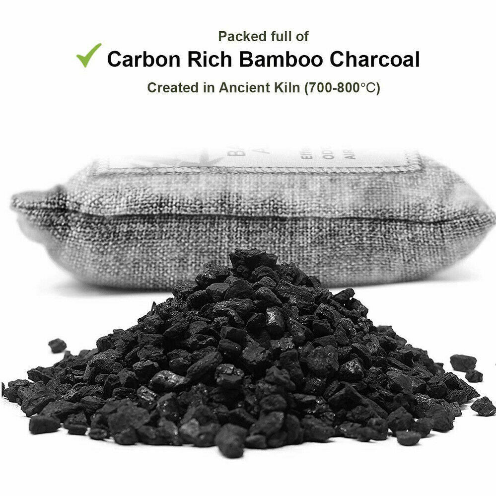 Hlpmedical 30-pack activated bamboo charcoal air purifying bags for car, home, and shoes to absorb odors and freshen spaces.