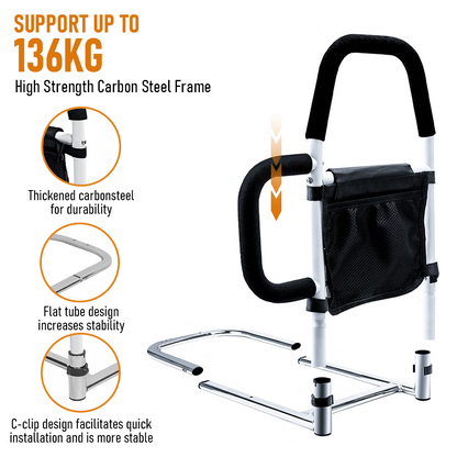 Hlpmedical bed rail safety assist with storage pocket and fixing strap, designed for elderly adults' mobility and safety.