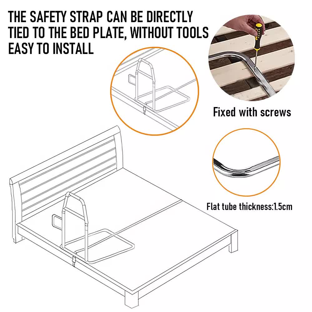 Hlpmedical bed rail safety assist with storage pocket and fixing strap, designed for elderly adults' mobility and accessibility.