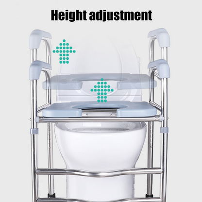 Hlpmedical raised toilet seat riser with arms, 64-74cm, for elderly and handicap bathroom support, in a bathroom setting