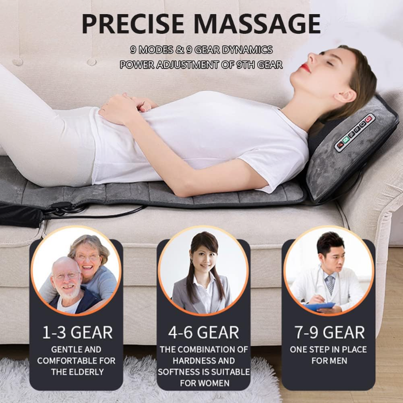 Gray full-body heated massage mattress pillow with 10 vibrating motors for pain relief, by Hlpmedical in the Health & Beauty category.
