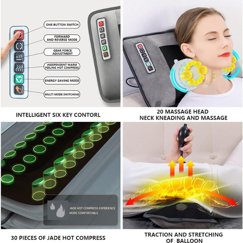 Hlpmedical vibrating massage mat with heated pillows, full-body relaxation, and pain relief features in gray fabric.