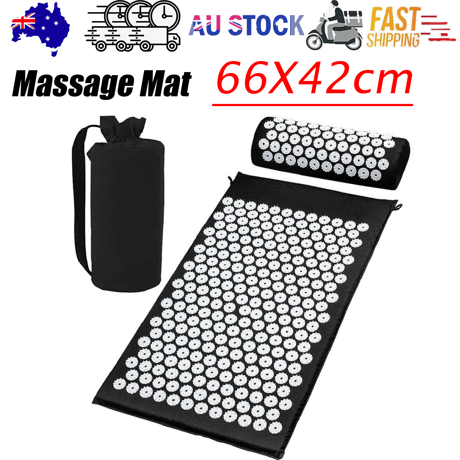 Hlpmedical black acupressure yoga mat with textured surface for pain relief, stress reduction, and relaxation during exercise.