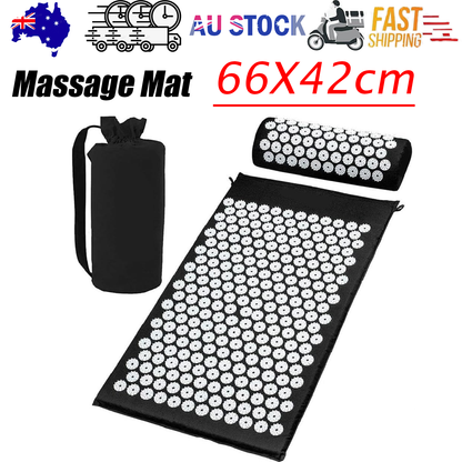 Hlpmedical black acupressure yoga mat with textured surface for pain relief, stress reduction, and relaxation during exercise.