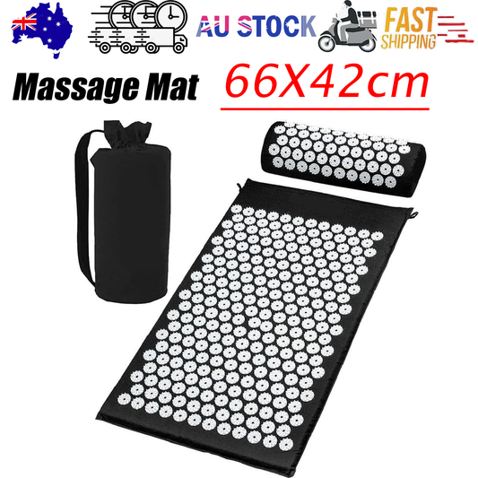Hlpmedical black acupressure yoga mat with textured surface for pain relief, stress reduction, and relaxation during exercise.