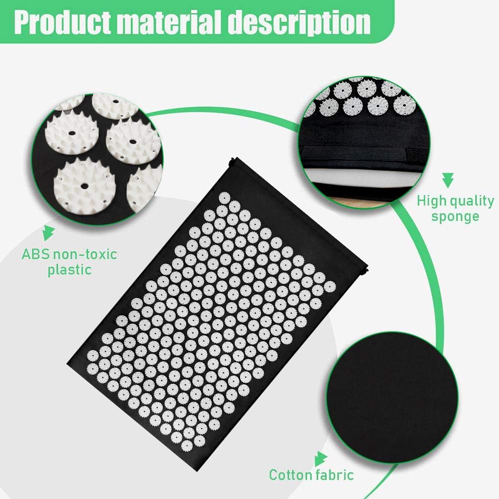Hlpmedical black acupressure yoga mat with textured surface for pain relief, stress reduction, and relaxation during exercise or meditation.
