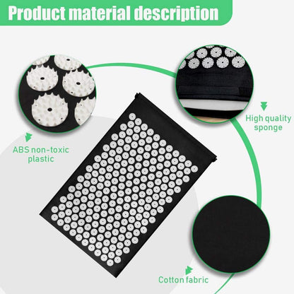 Hlpmedical black acupressure yoga mat with textured surface for pain relief, stress reduction, and relaxation during exercise or meditation.