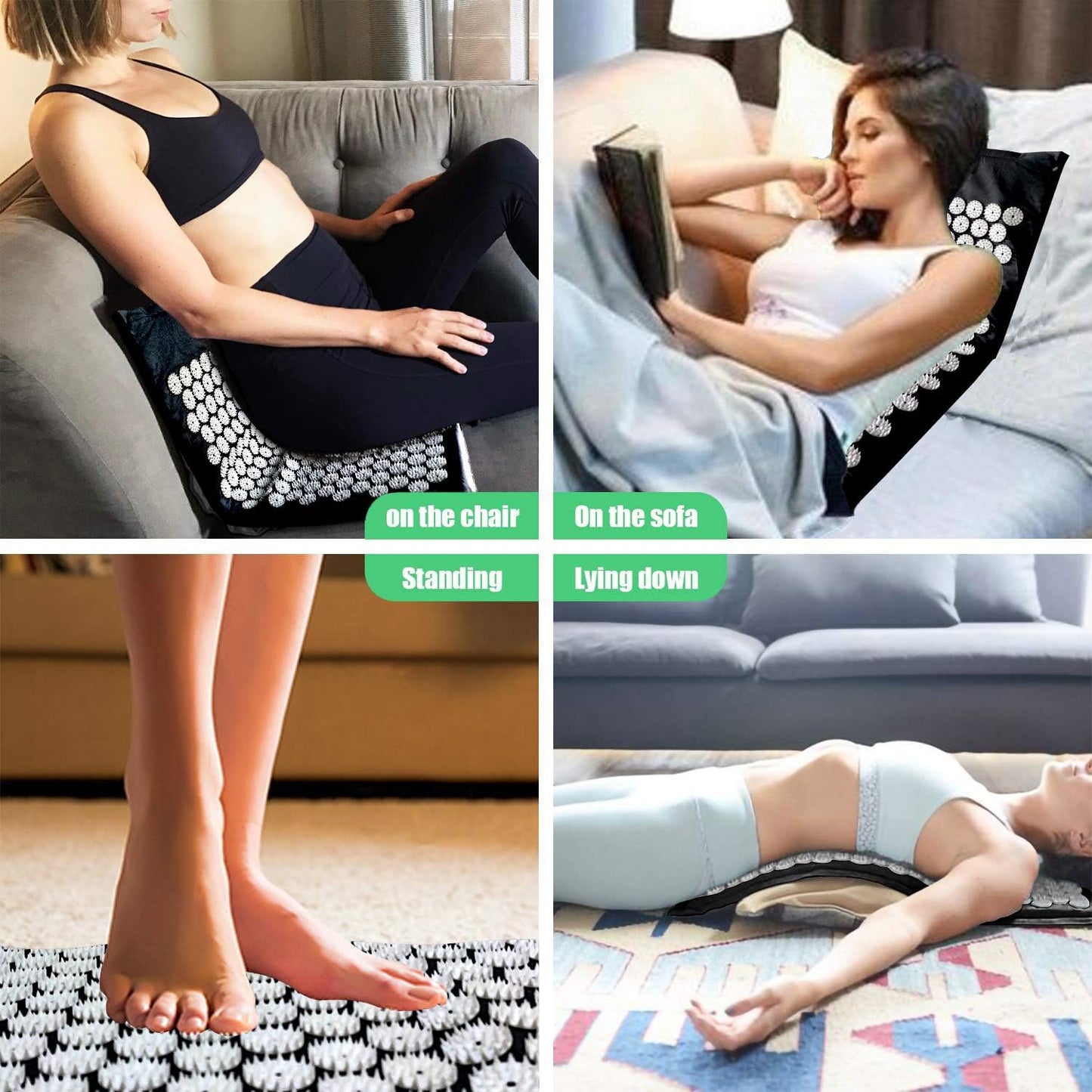 Black Hlpmedical acupressure yoga mat for relaxation, pain relief, and stress reduction during exercise or meditation sessions.