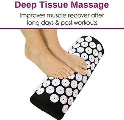Black Hlpmedical acupressure yoga mat with textured surface for pain relief, stress reduction, and relaxation during exercise.