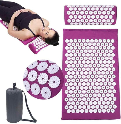 Purple Hlpmedical acupressure yoga mat for relaxation, stress relief, and pain relief during sitting or lying exercises.