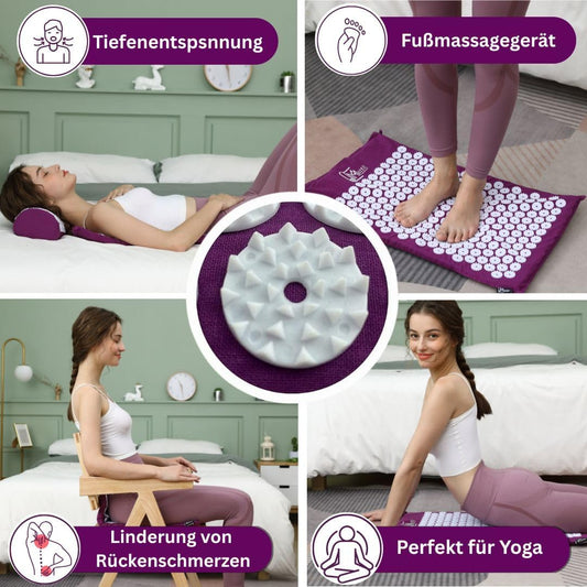 Purple Hlpmedical massage acupressure yoga mat for relaxation, stress relief, sitting, and lying exercises, designed for pain relief.