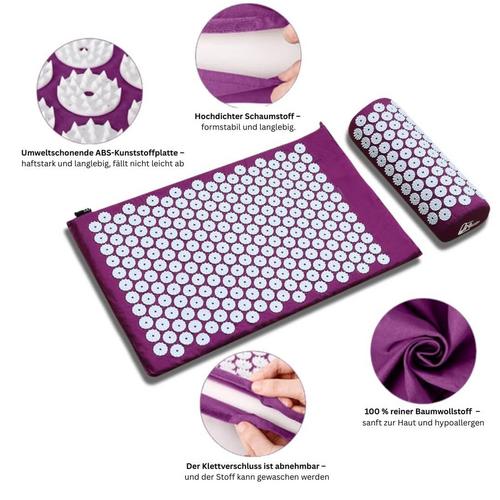Purple Hlpmedical acupressure yoga mat for relaxation, pain relief, and stress reduction during seated or lying yoga exercises.