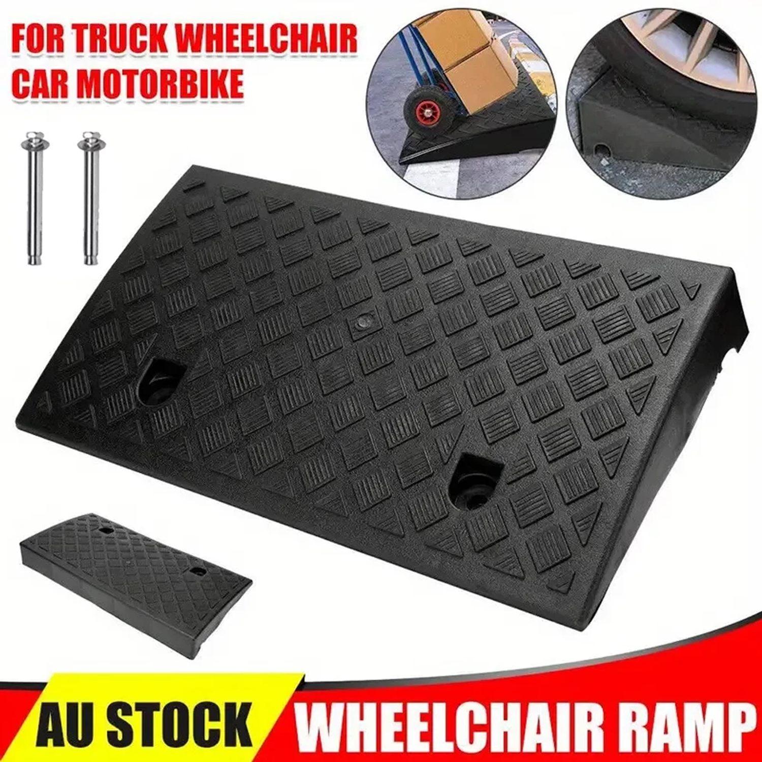 Heavy-duty AU kerb curb ramp by Hlpmedical, designed for trucks, wheelchairs, cars, and motorbikes for easy loading and access.