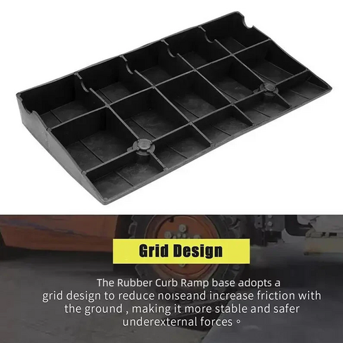 Heavy duty curb ramp by Hlpmedical designed for trucks, wheelchairs, cars, and motorcycles, ideal for loading and accessibility.